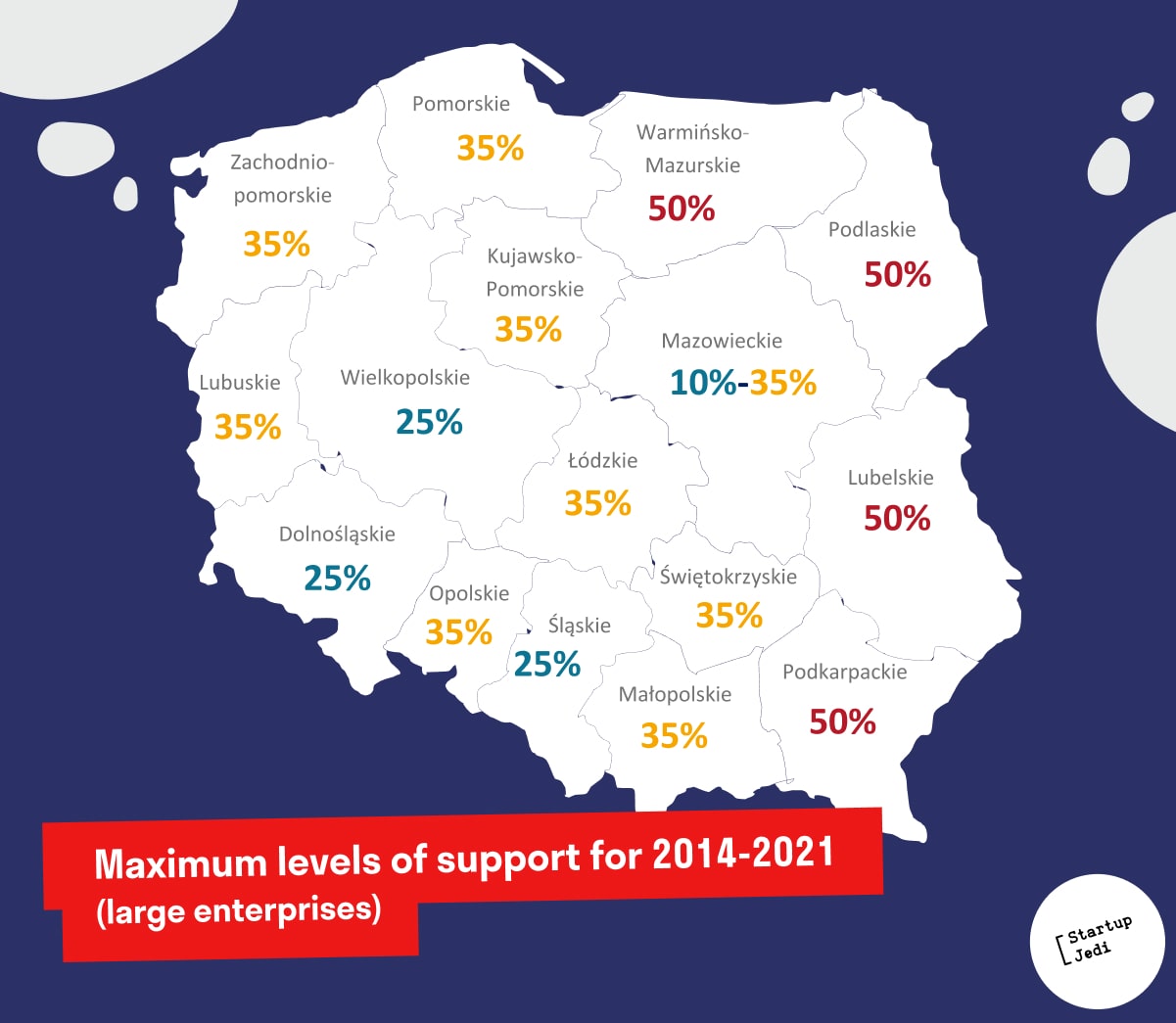 Maximum levels of support for 2014-2021 (large enterprises)